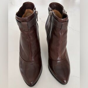 COACH Melody Dark Brown Leather Ankle Booties.